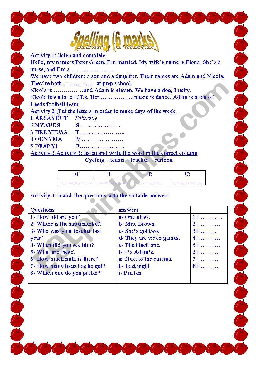 listening test worksheet