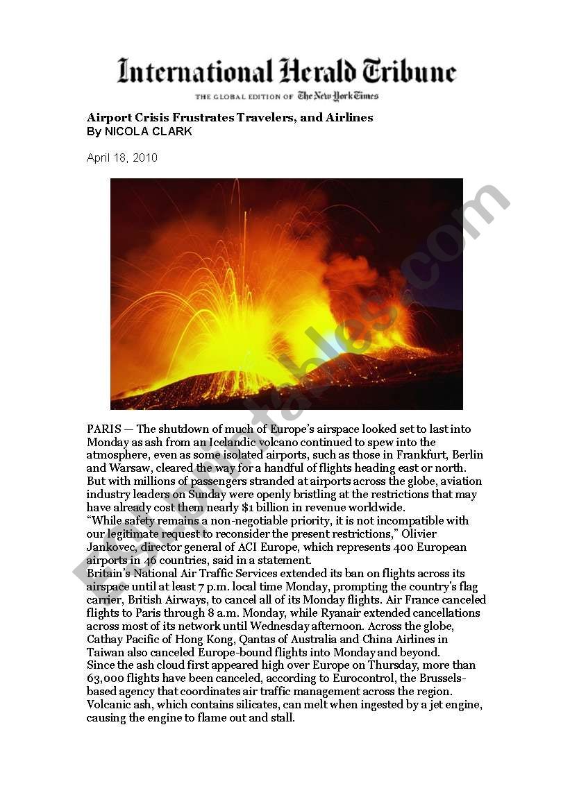 Volcano crisis article + 6 ACTIVITIES