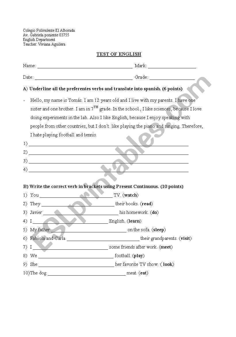 Present continuos and preferences verbs