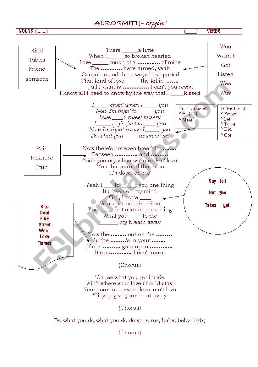 CryingÂ´ (Aerosmith) worksheet