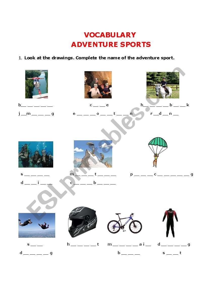 ADVENTURE SPORTS VOCABULARY worksheet