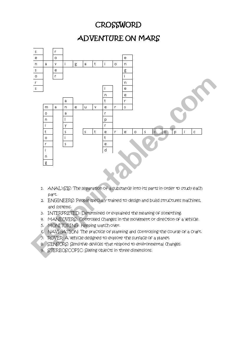 ADVENTURE ON MARS worksheet