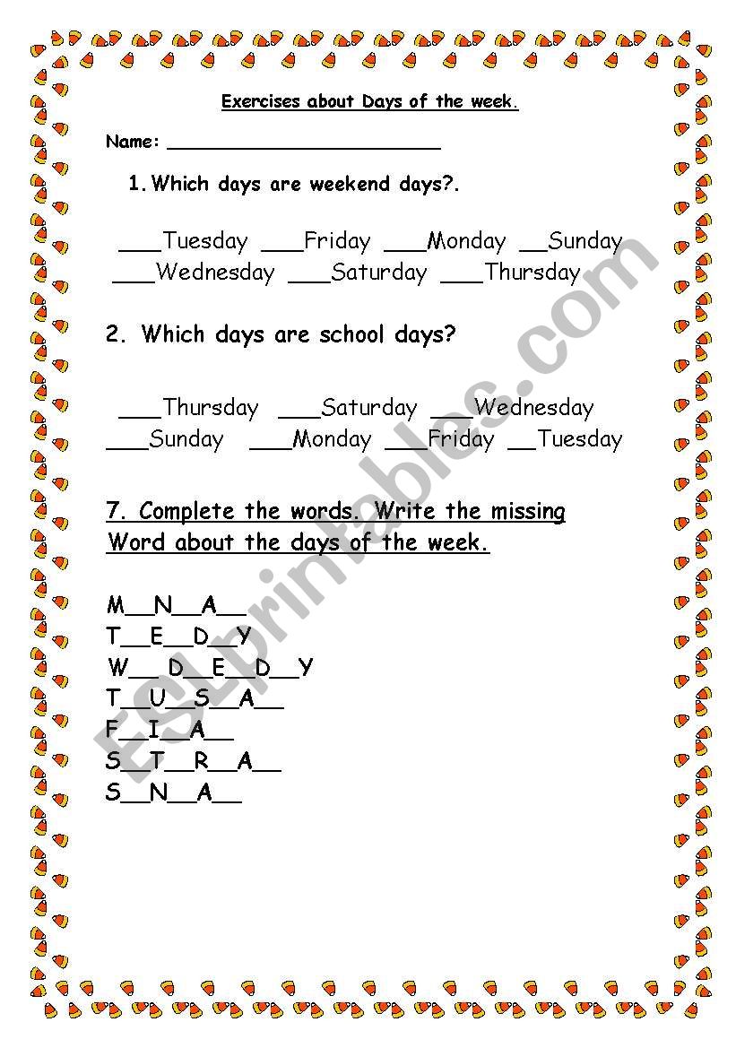 Days of the week   worksheet
