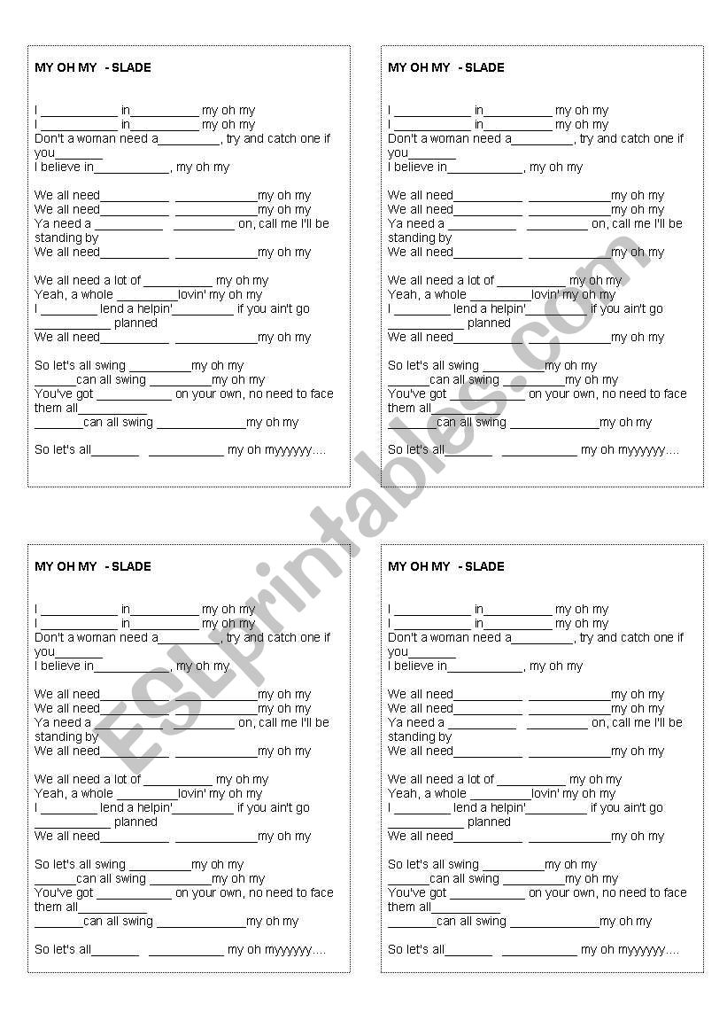 My - oh - my - Slade worksheet