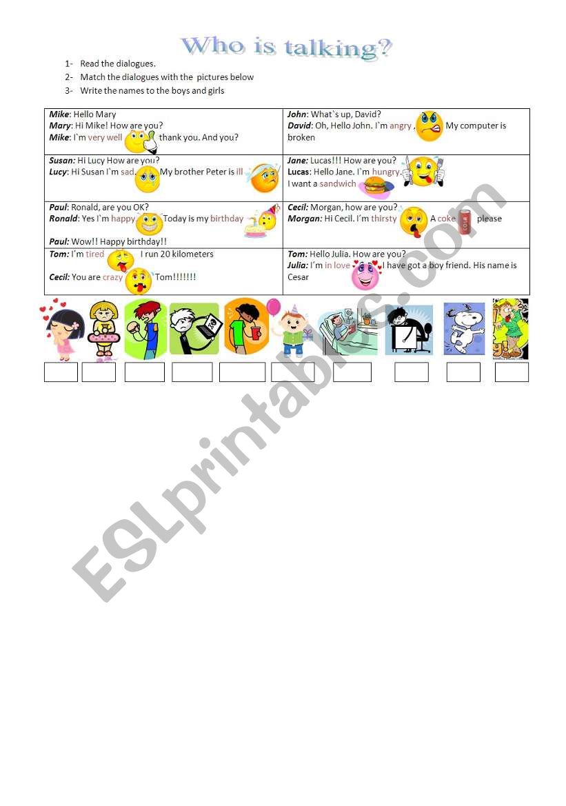 who is talking? worksheet