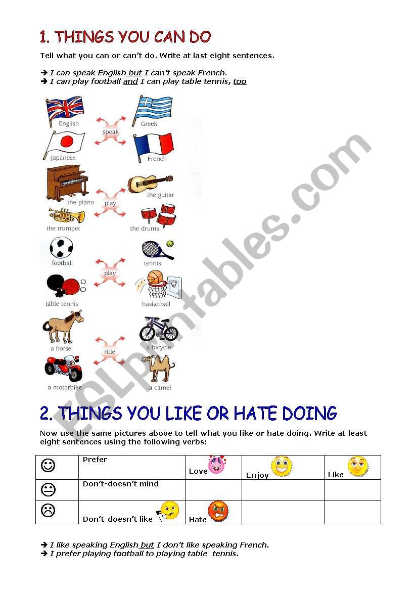 THINGS U CAN DO & LIKE DOING worksheet