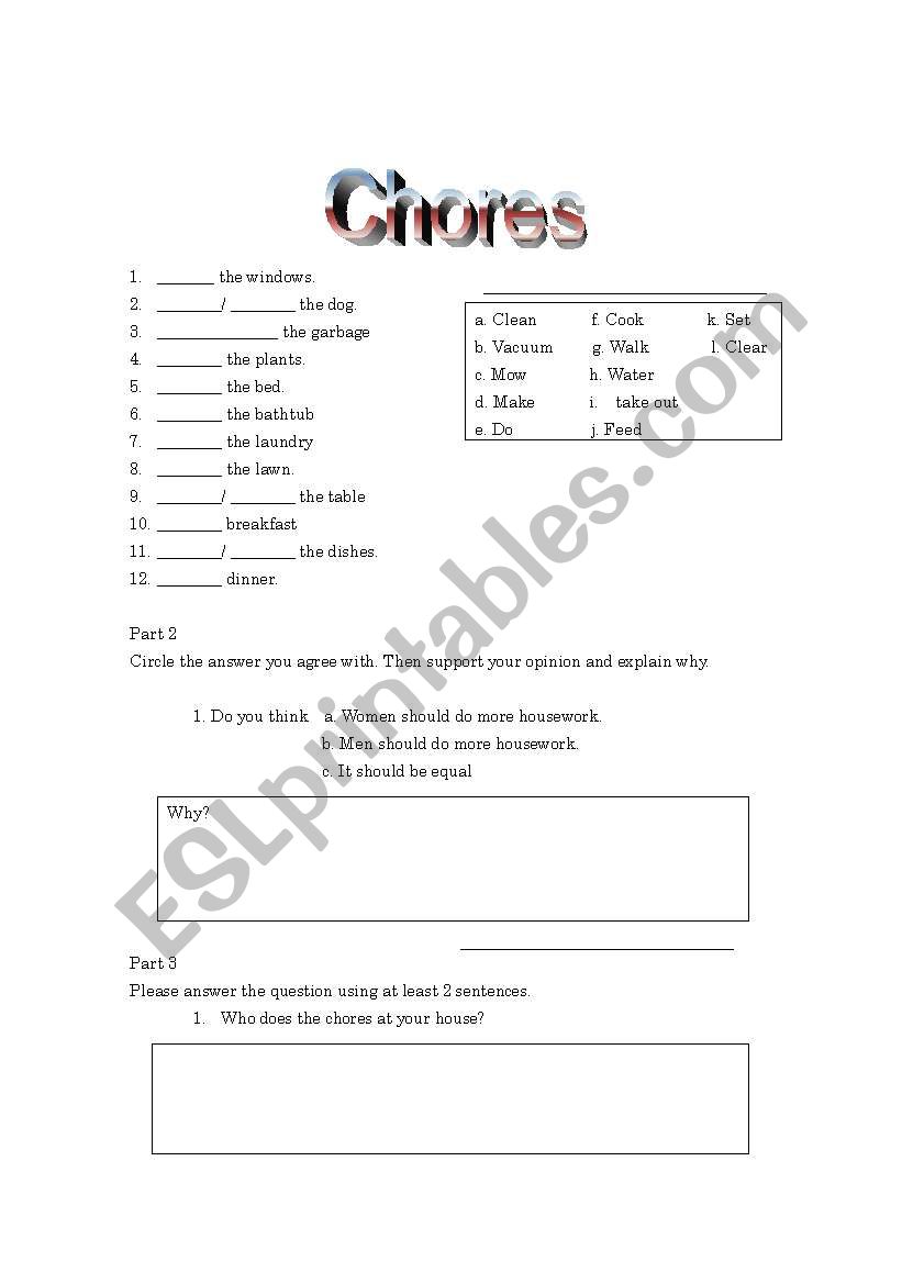 Chores worksheet