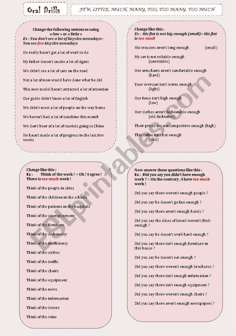 Oral drills worksheet