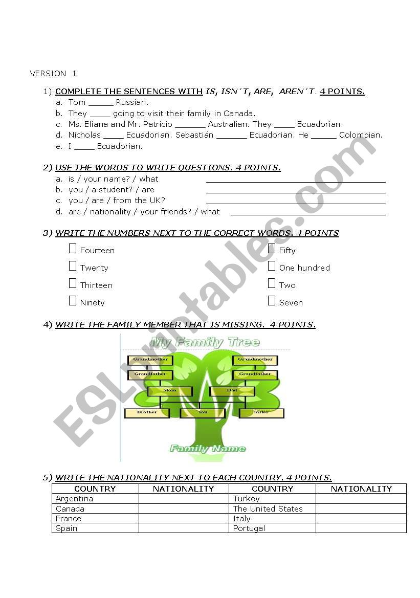 quiz of language worksheet