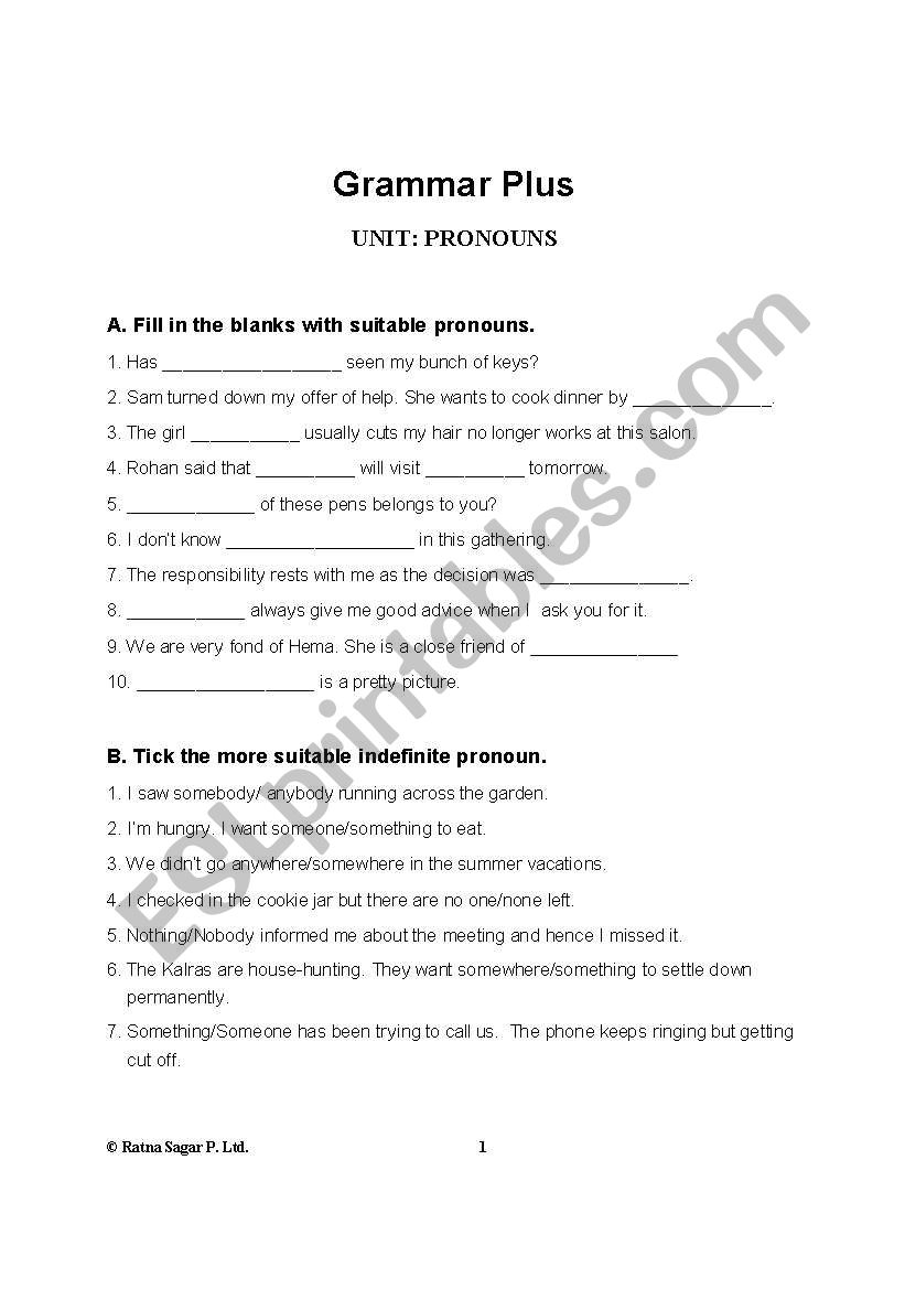 pronouns worksheet