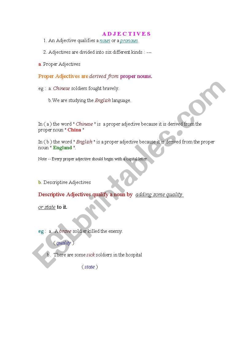 Adjectives worksheet