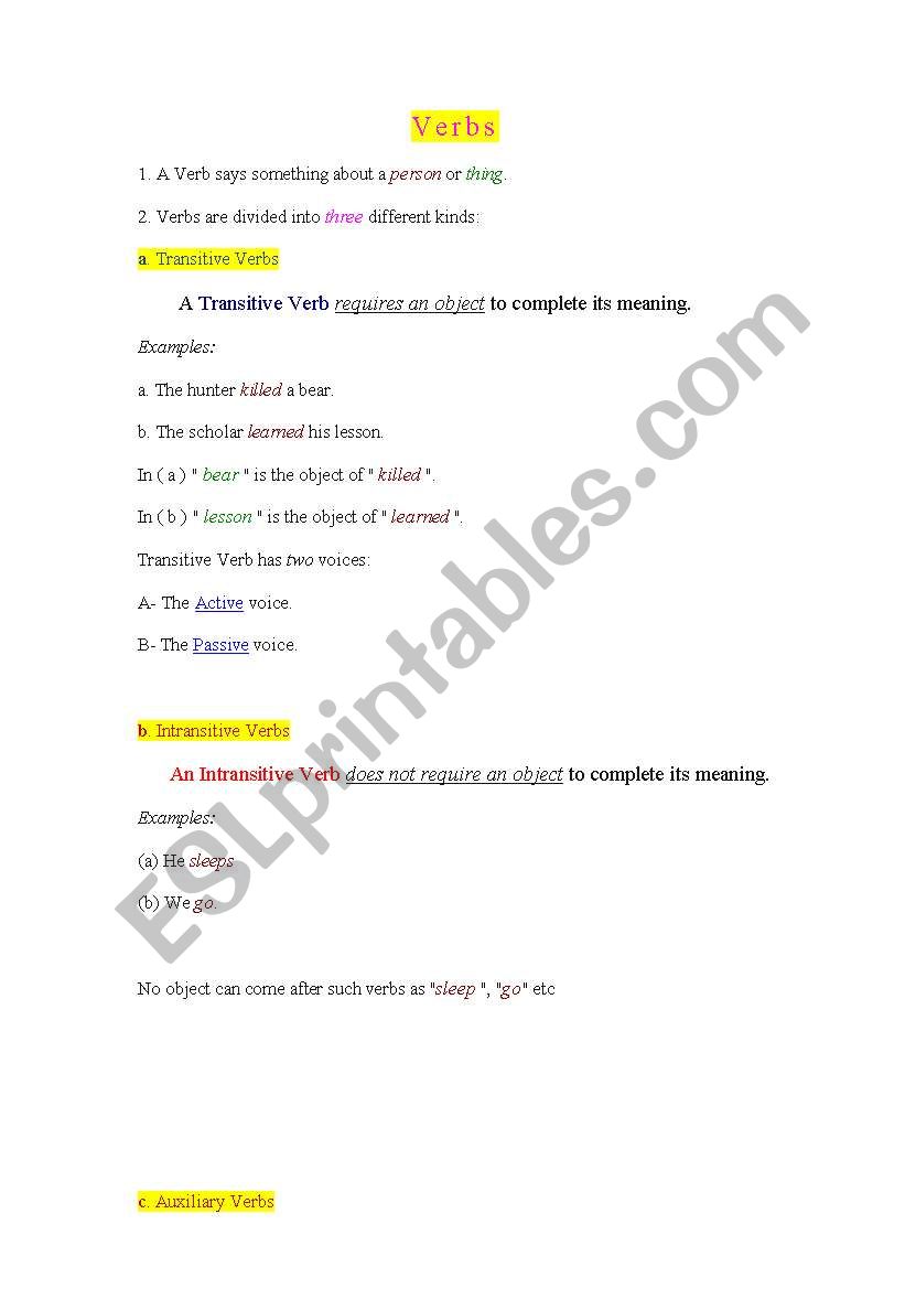 Verbs worksheet