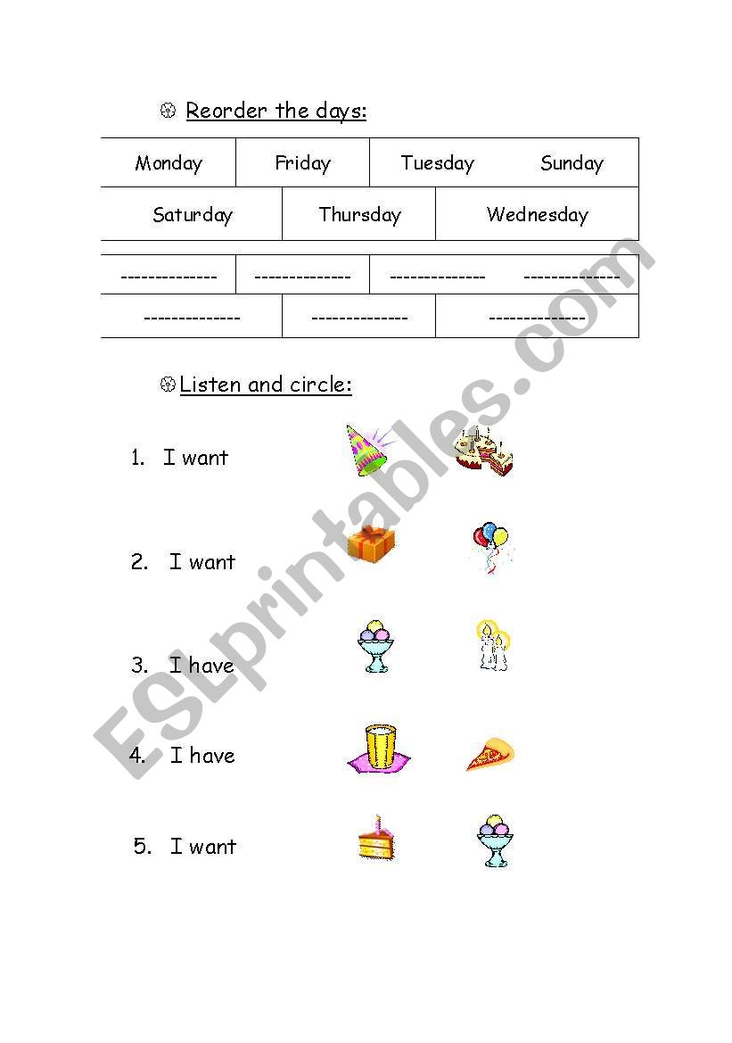 days of week worksheet