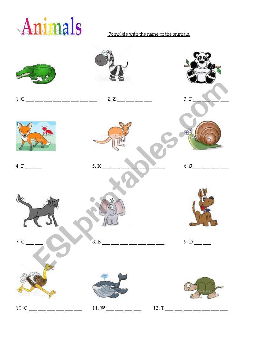 animals worksheet