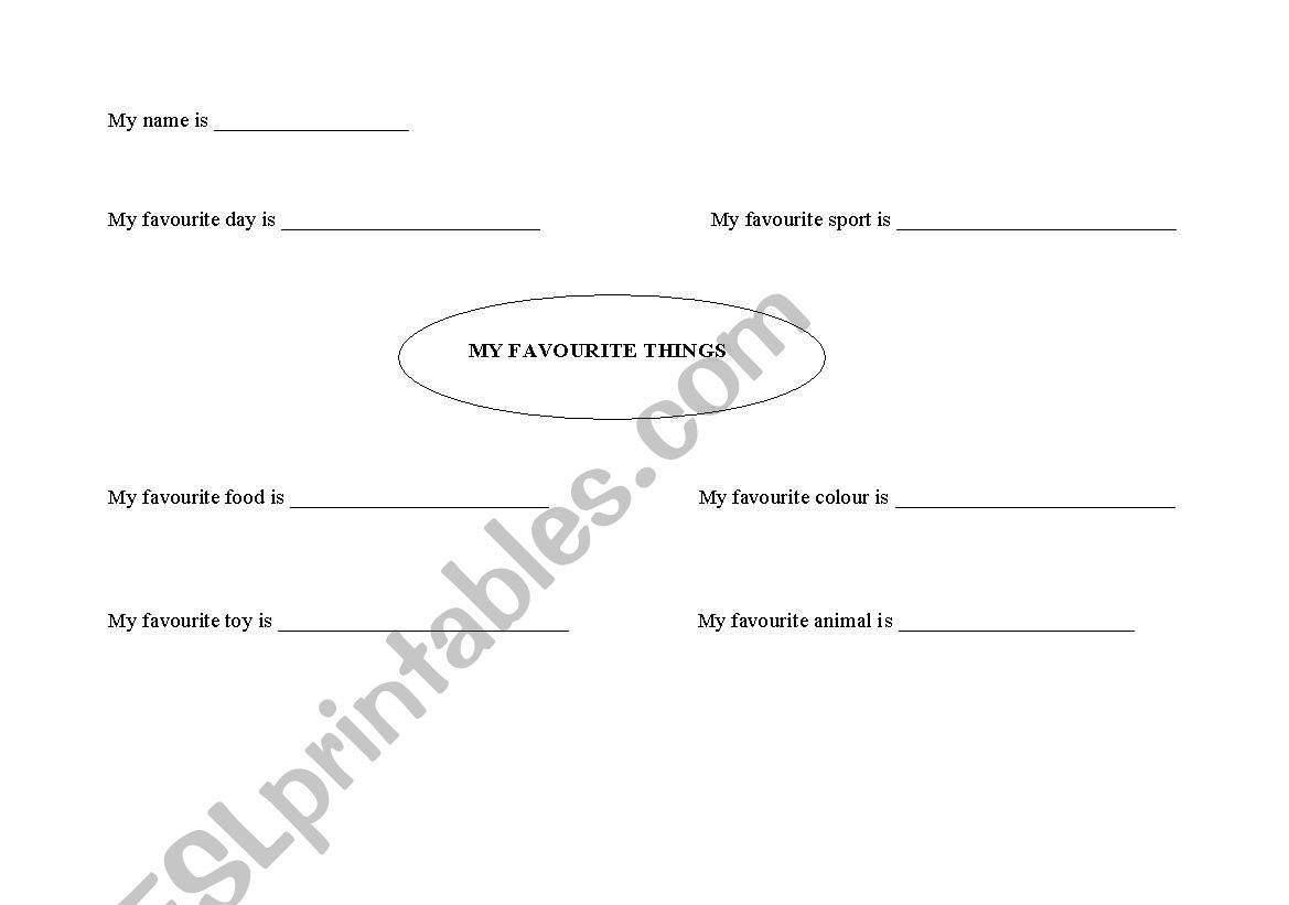 favourite things worksheet