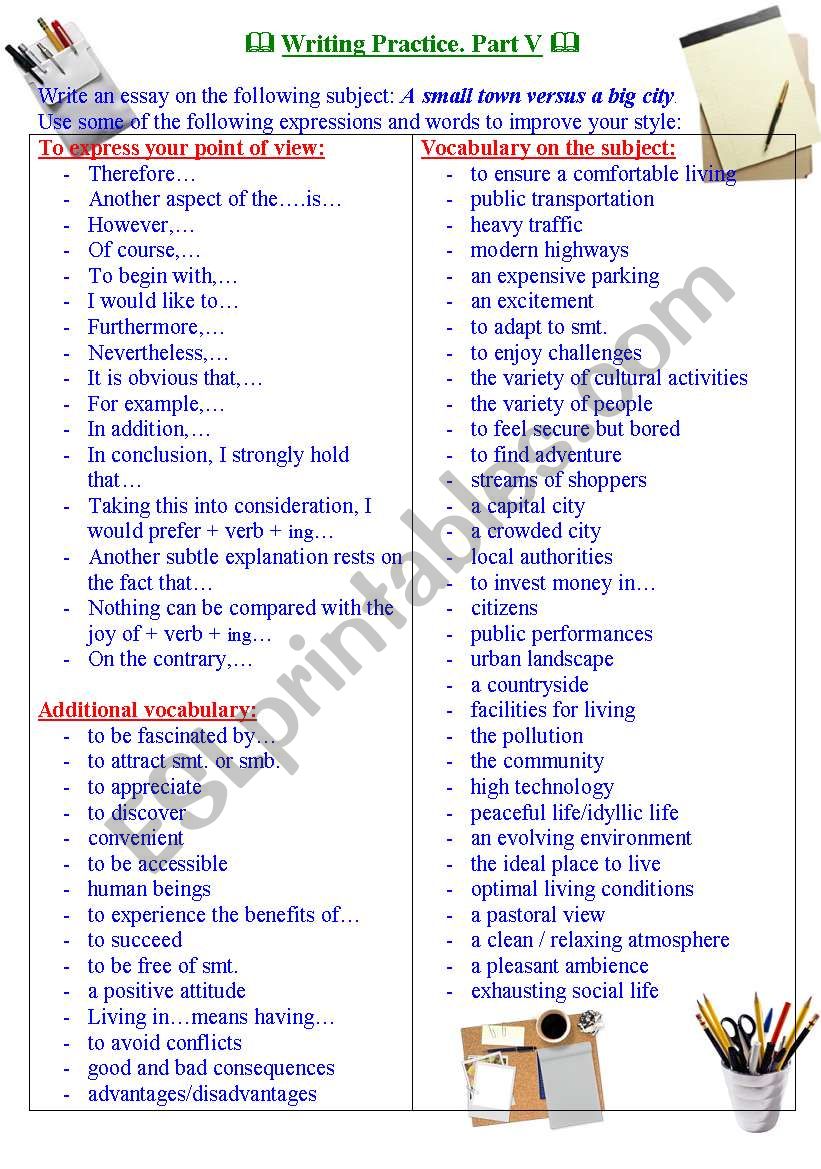 Writing Practice for TOEFL / IELTS exams. Useful epressions and vocabulary. Part V.