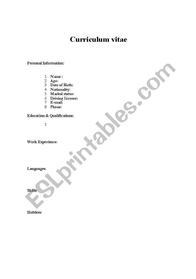 CV worksheet