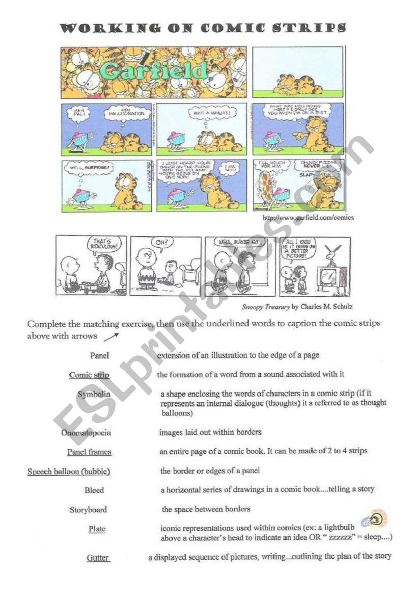 working on comic strips worksheet