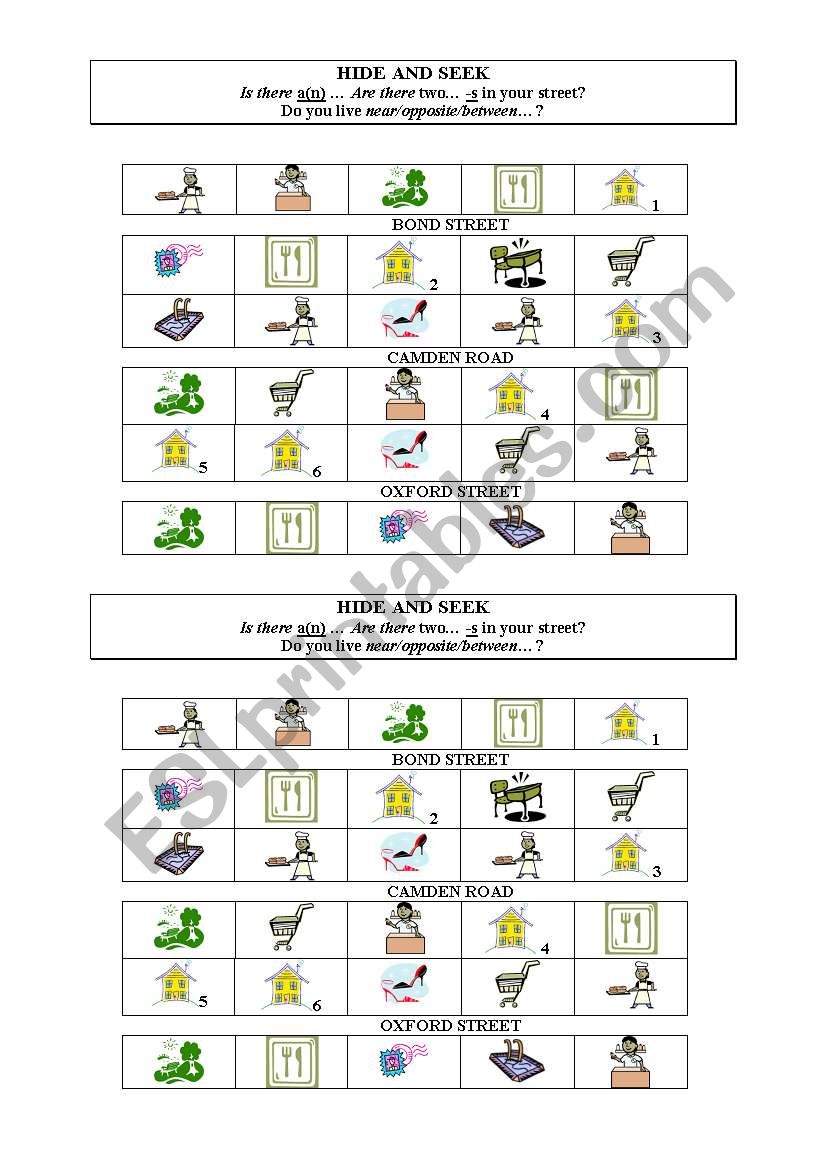 Prepositions of location + Town vocabulary