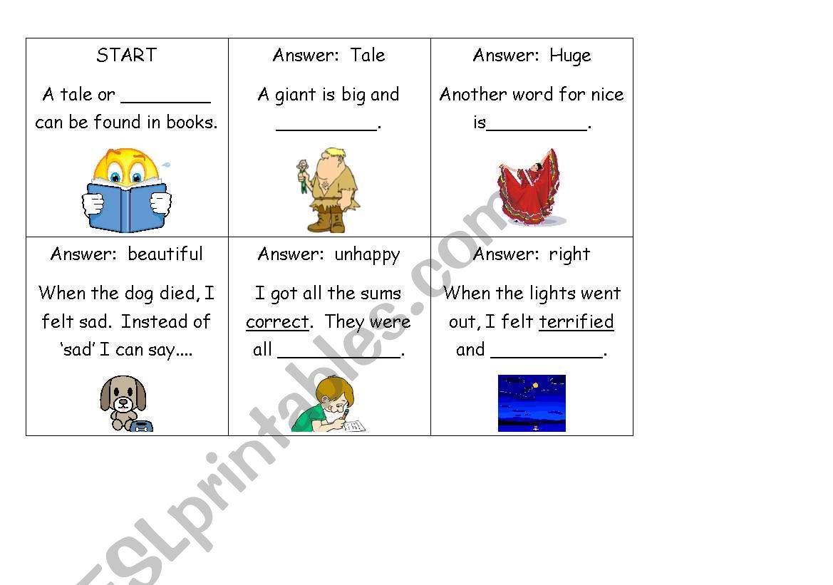 loop game card synonyms 1 worksheet