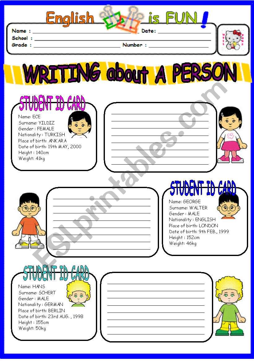 Writing about a person worksheet