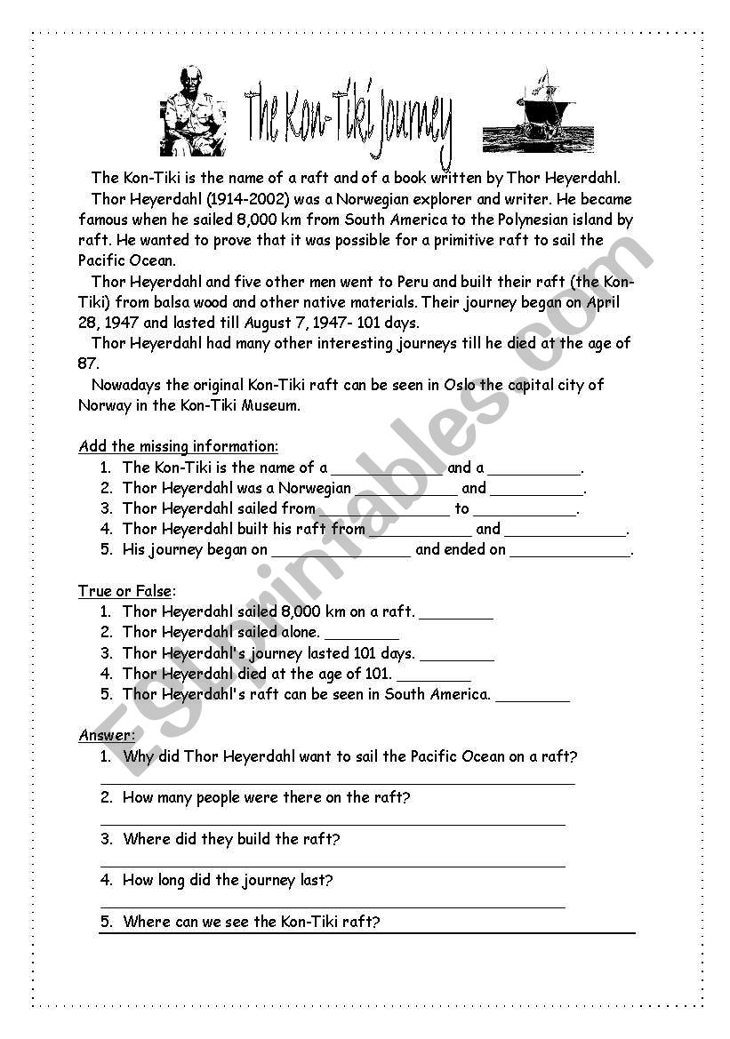 The Kon-Tiki Journey worksheet