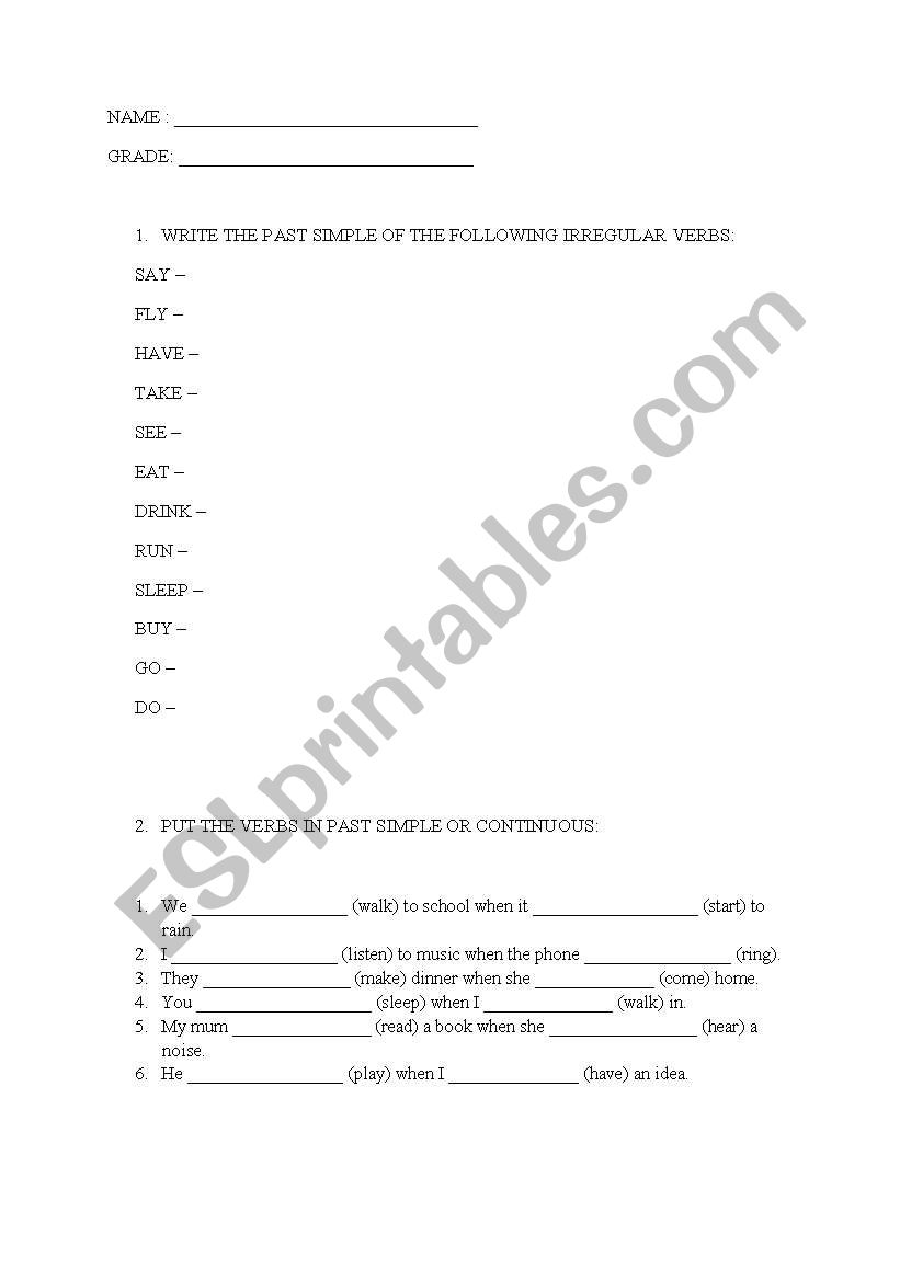 Past Simple or Continuous worksheet