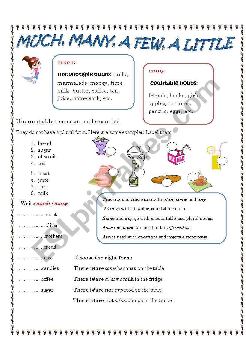MUCH, MANY,A FEW, A LITTLE worksheet MUCH, MANY,A FEW, A LITTLE worksheet