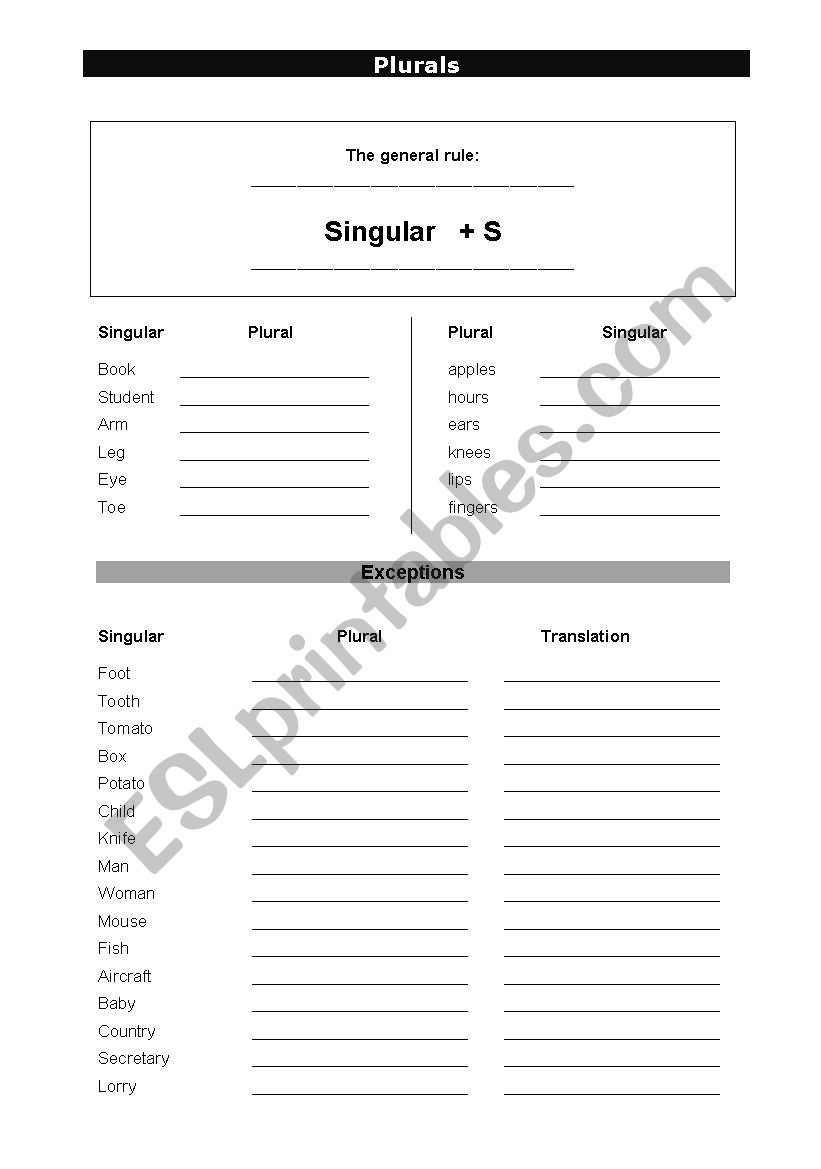 Plural of nouns worksheet