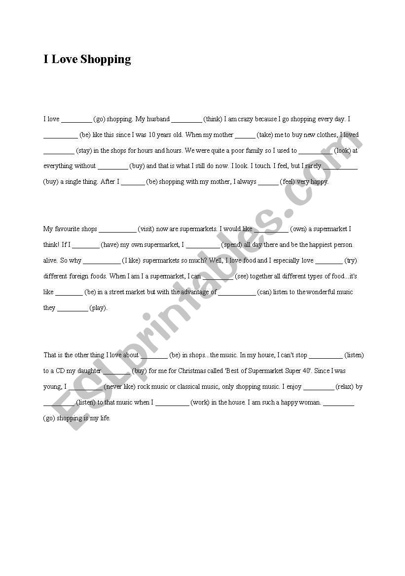 I Love Shopping  worksheet