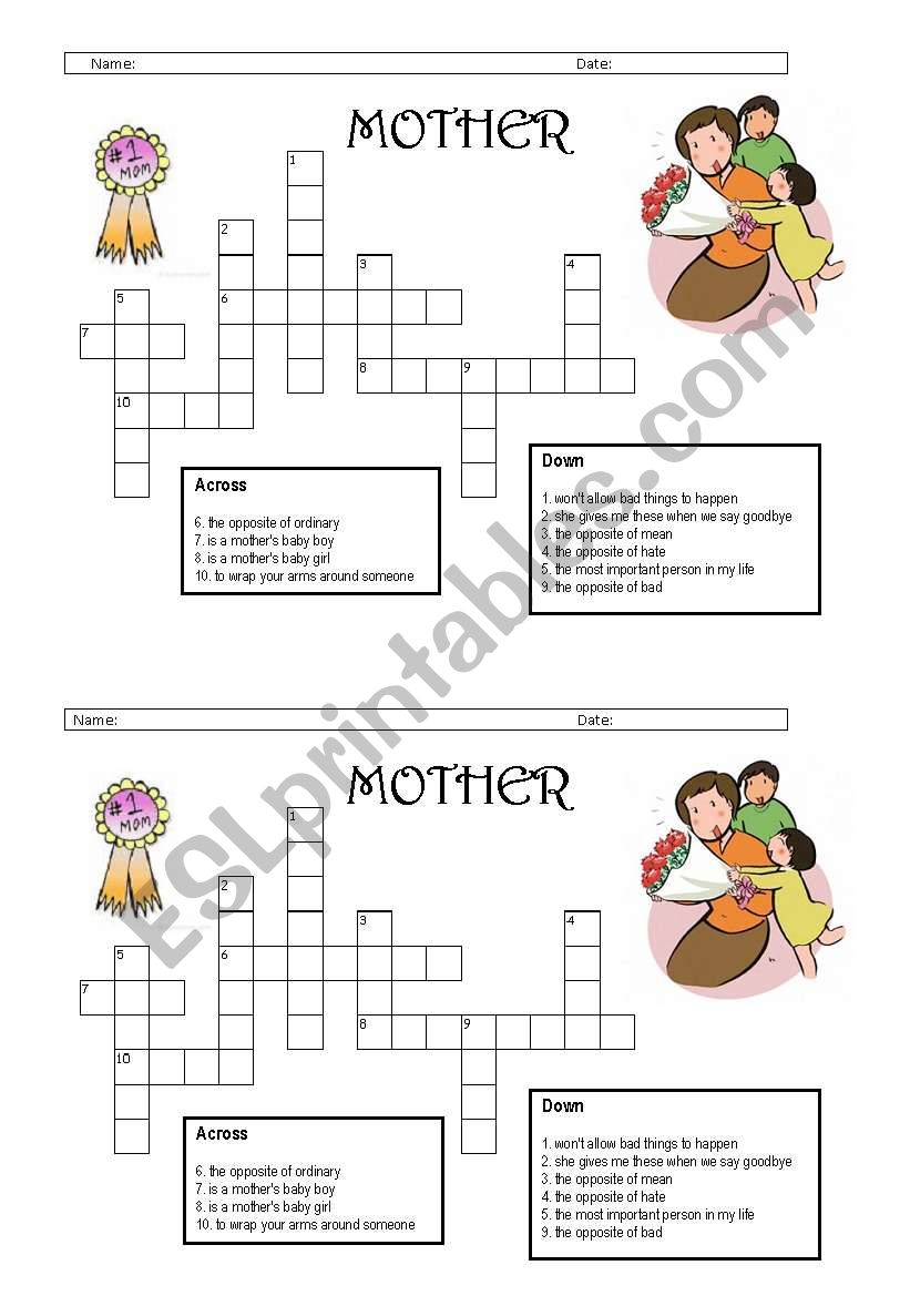 Mothers Day Crossword worksheet