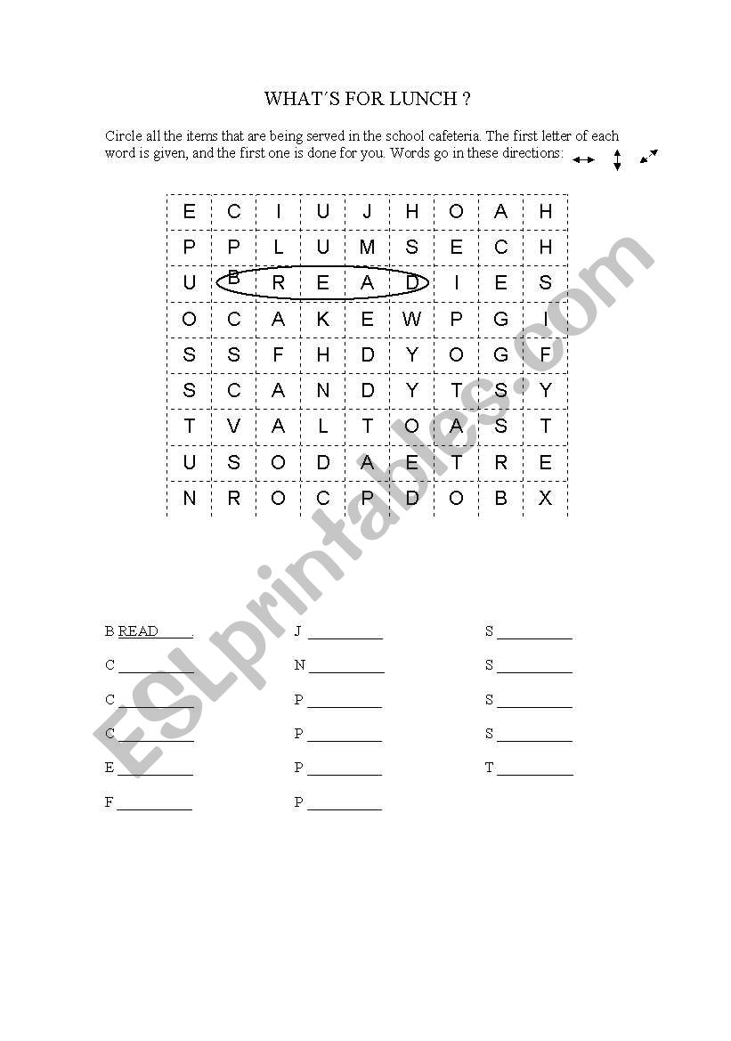 At the cafeteria worksheet