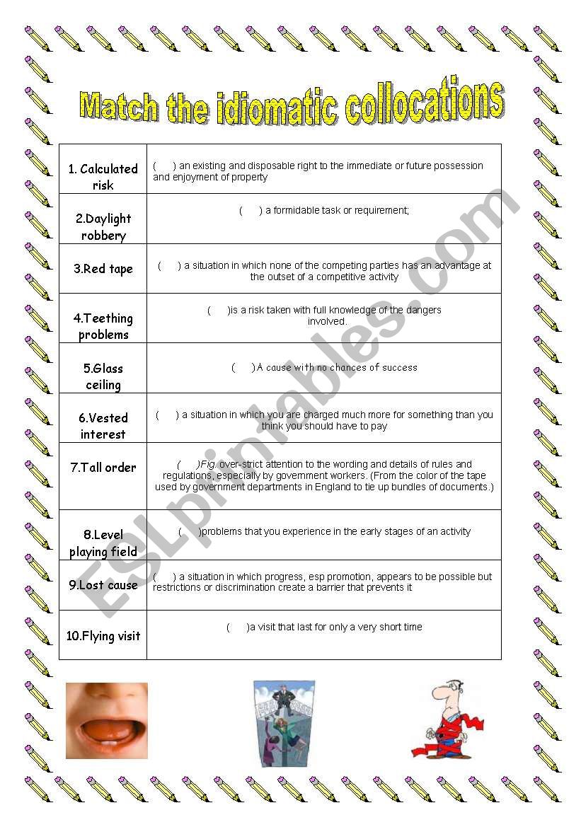 Idiomatic collocations worksheet