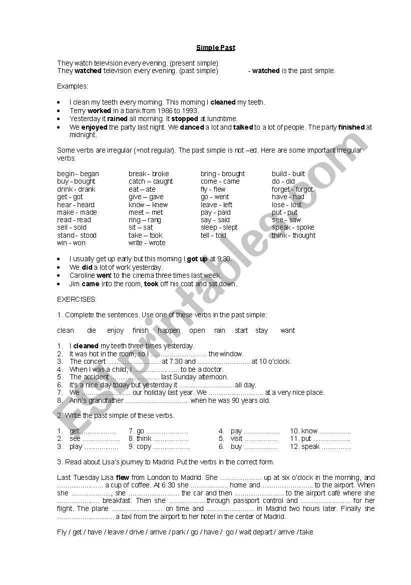 Simple Past Exercises worksheet