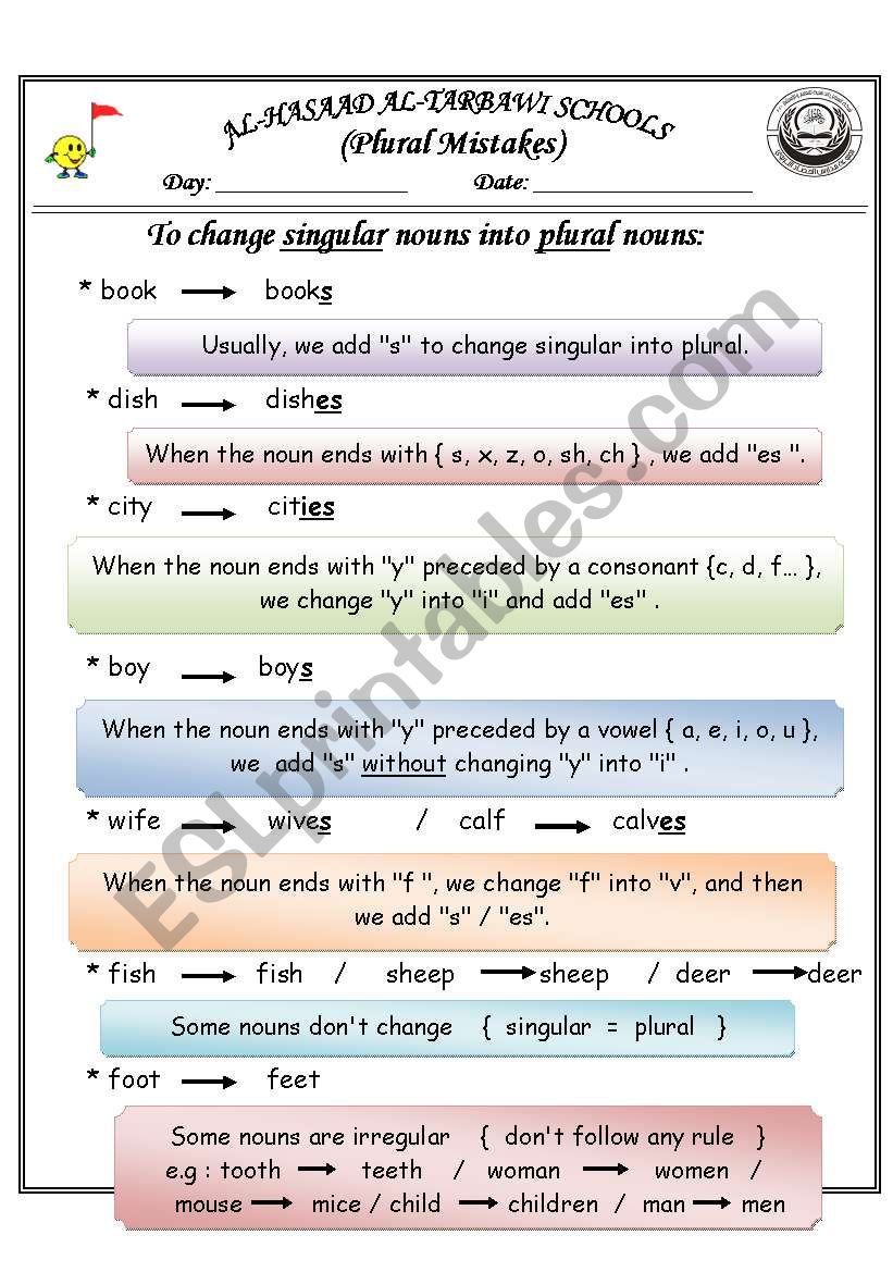 plural mistakes worksheet