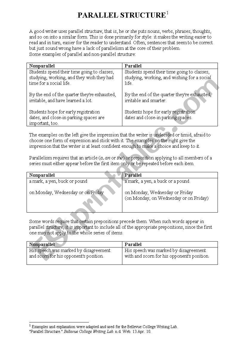 Parallel Structure worksheet