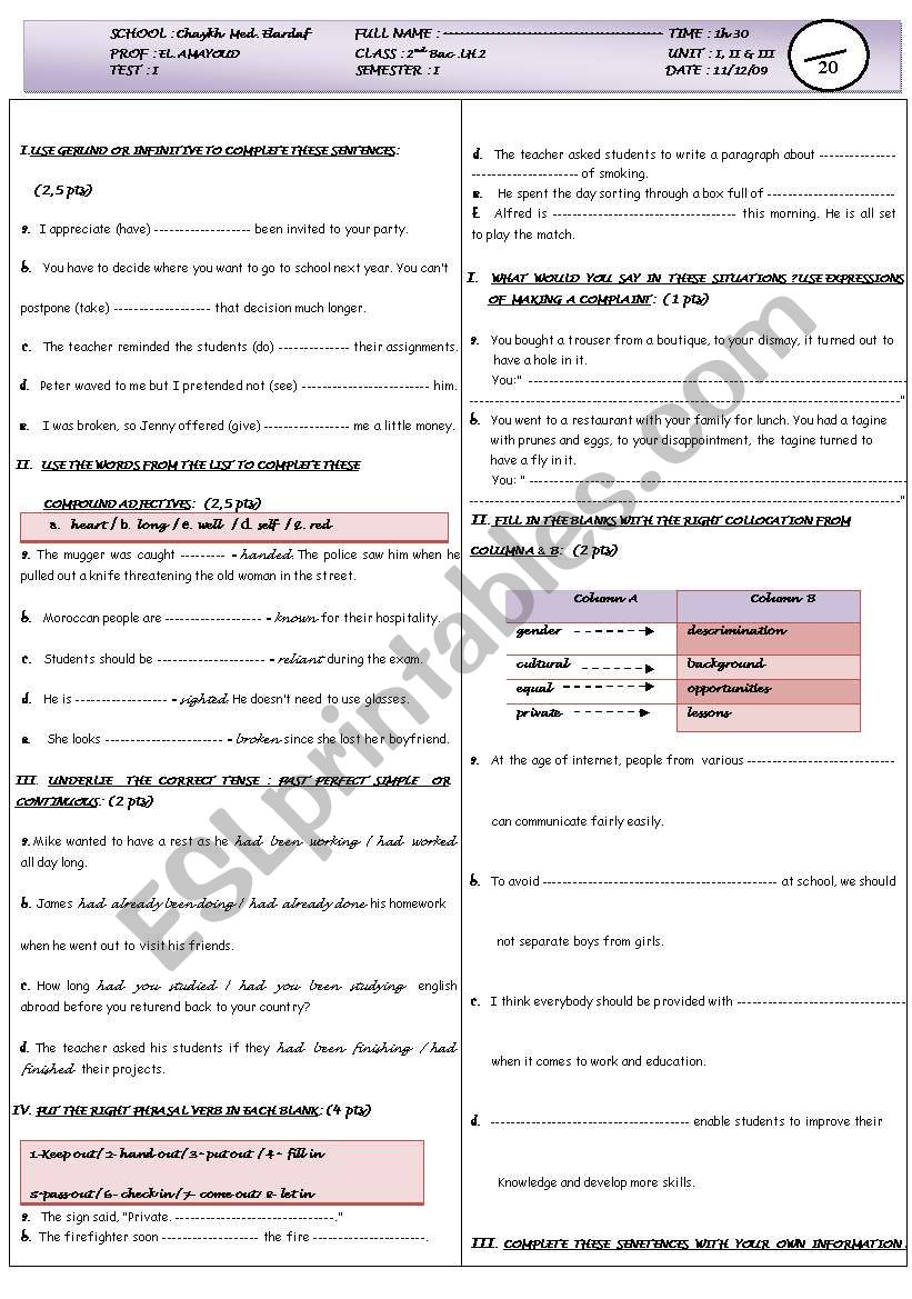 bac. quiz worksheet