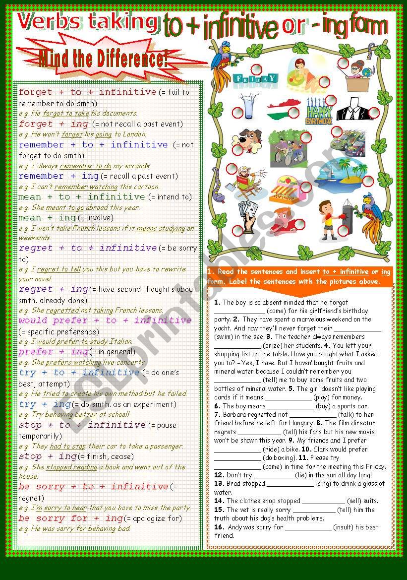 Verbs taking to+ infinitive or -ing form