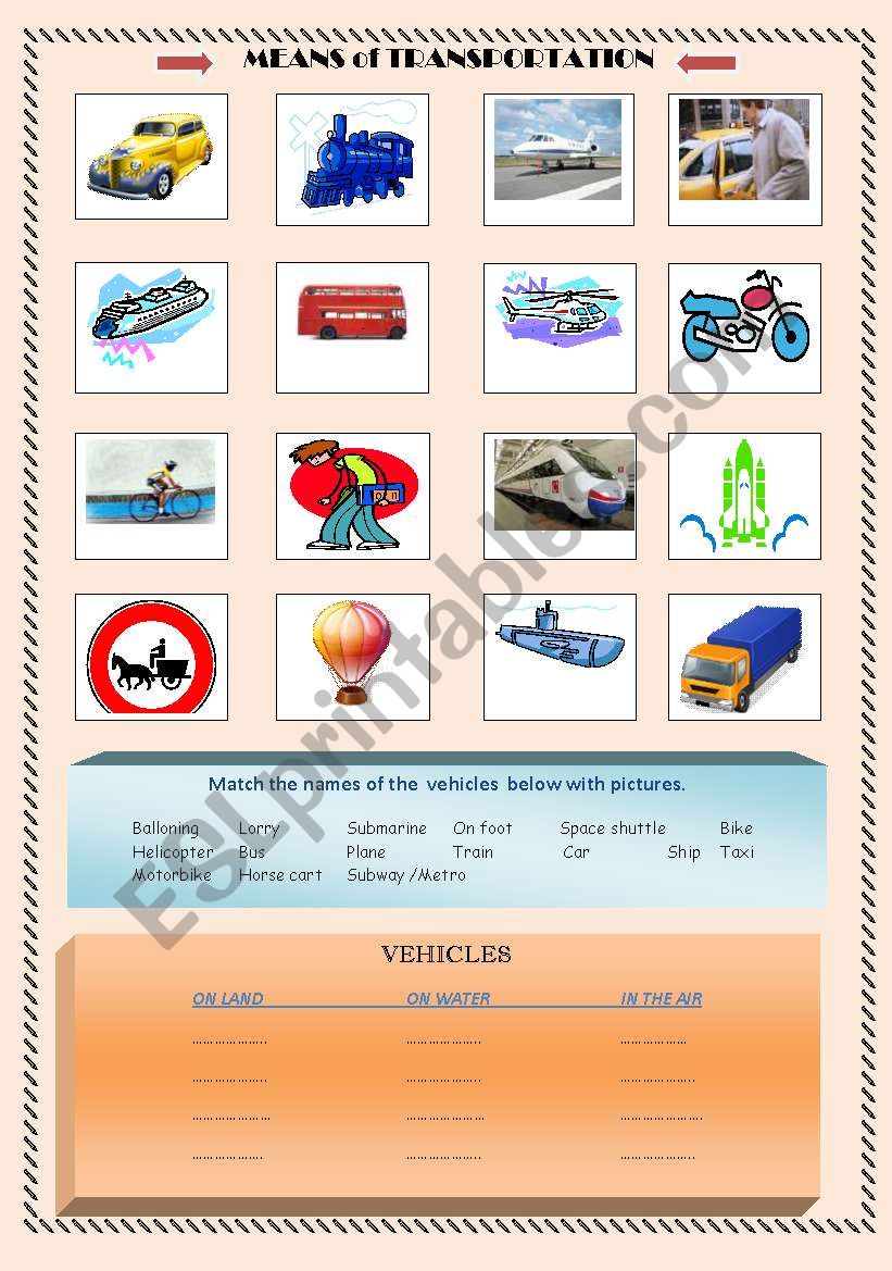 Means of Transportation worksheet