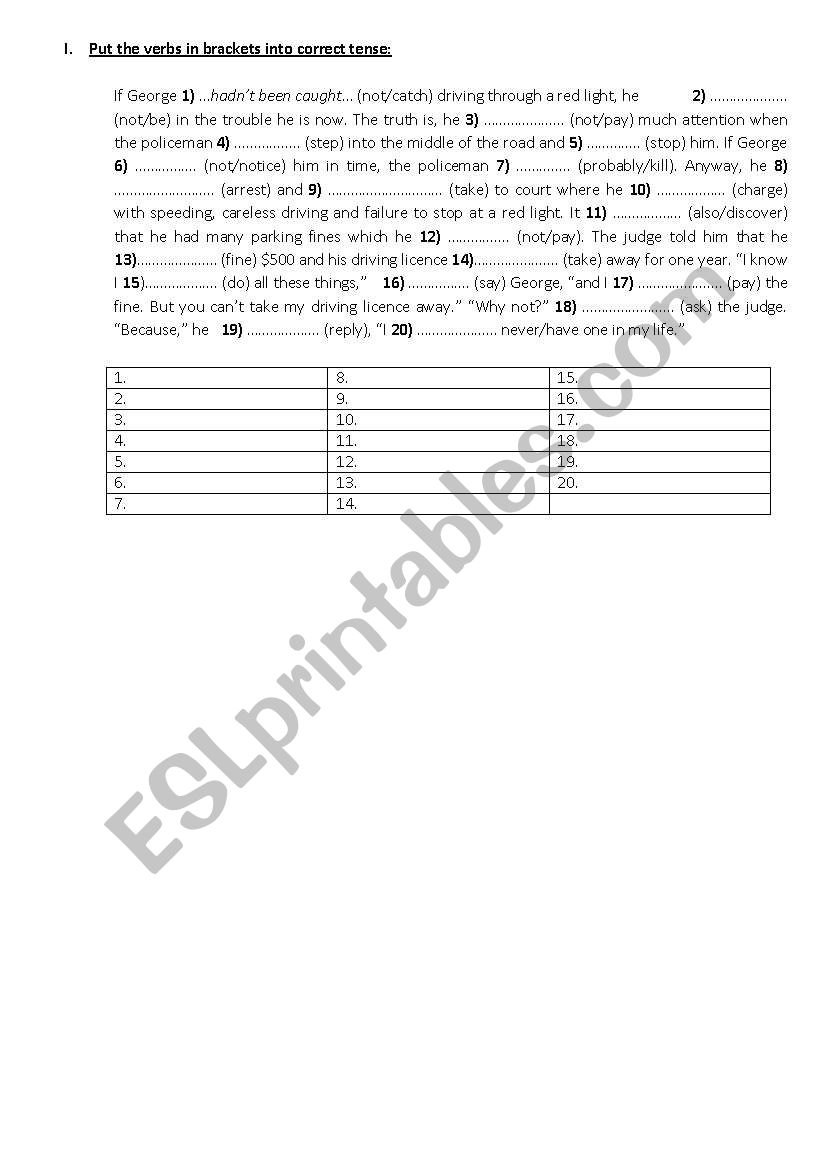 Grammar revision (tenses etc) worksheet