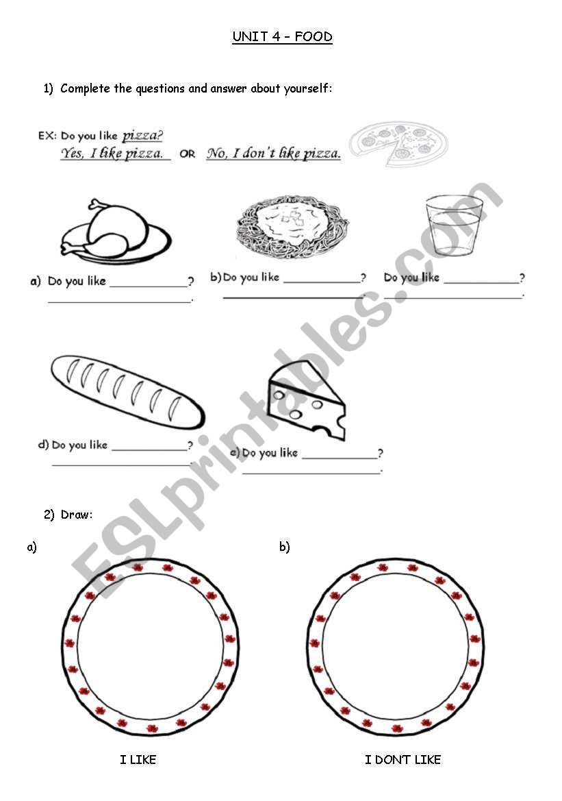 Food exercises worksheet