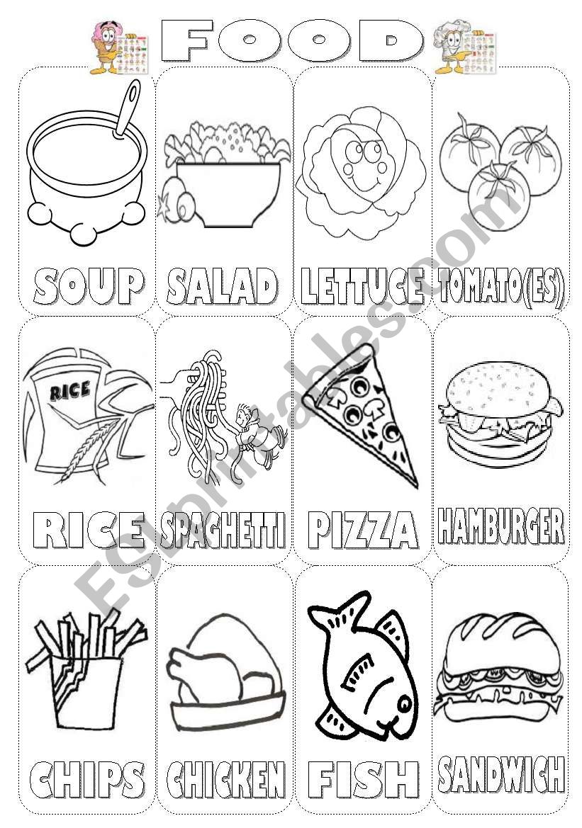 Food Pictionary Colouring (2 pages)