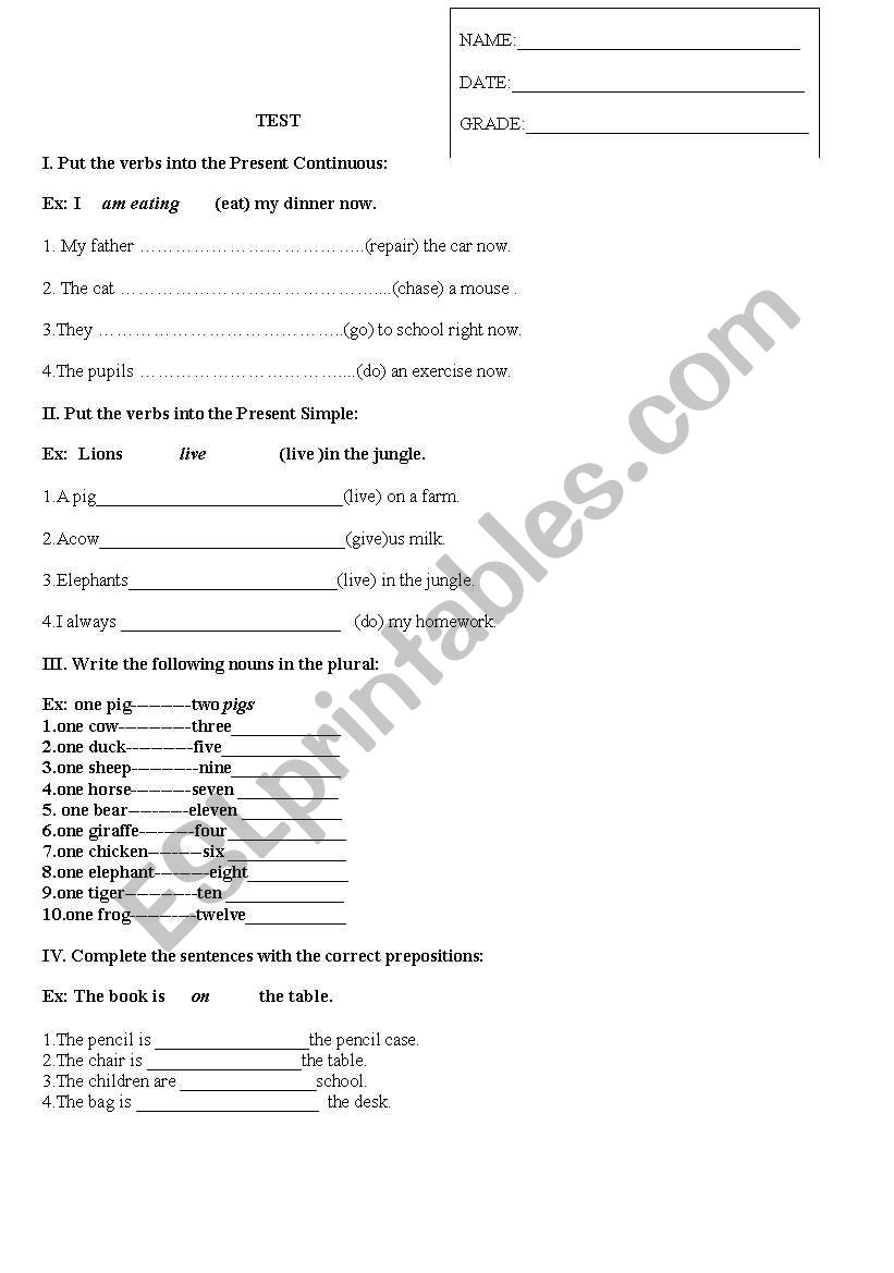 test worksheet