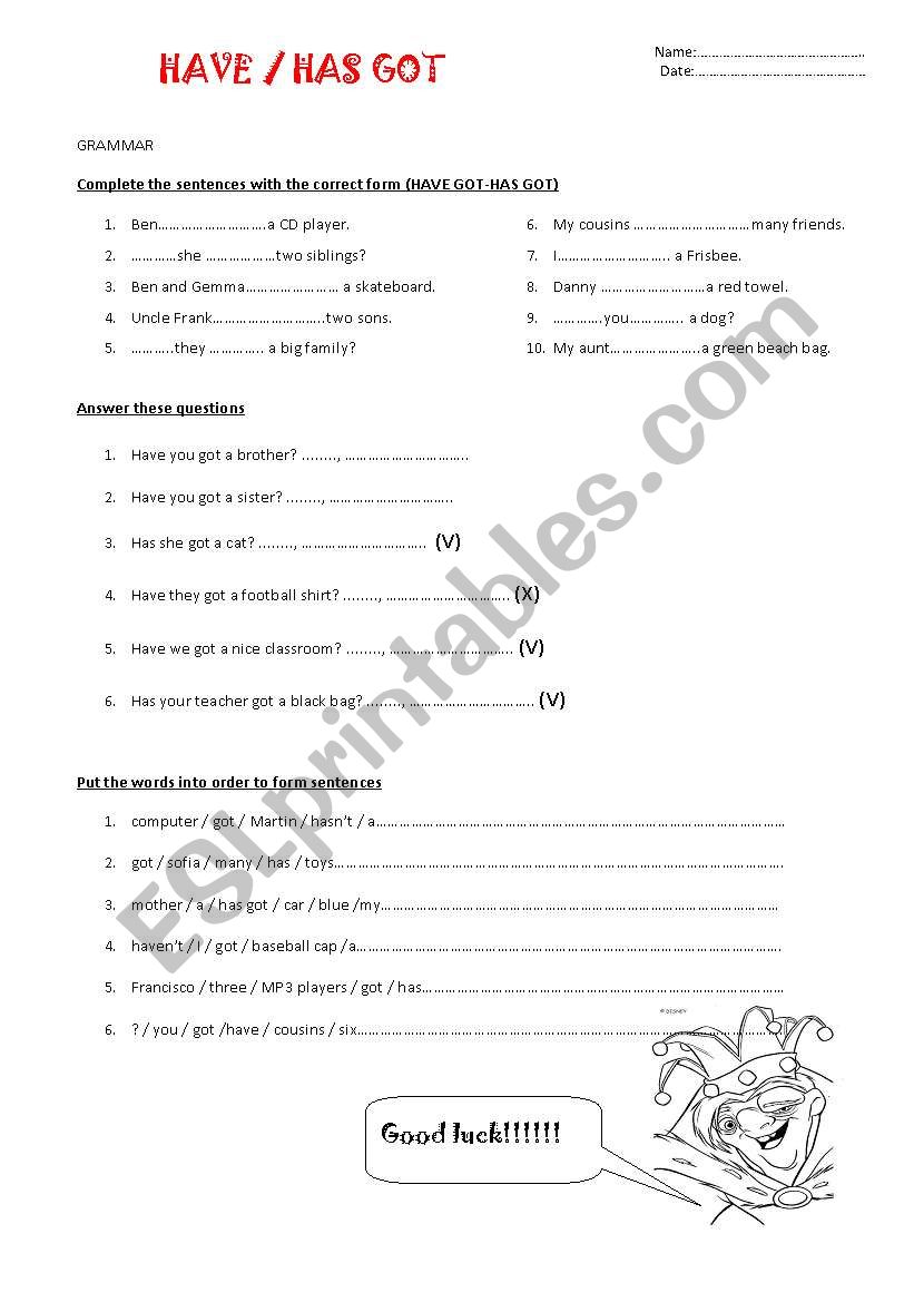 have/has got worksheet