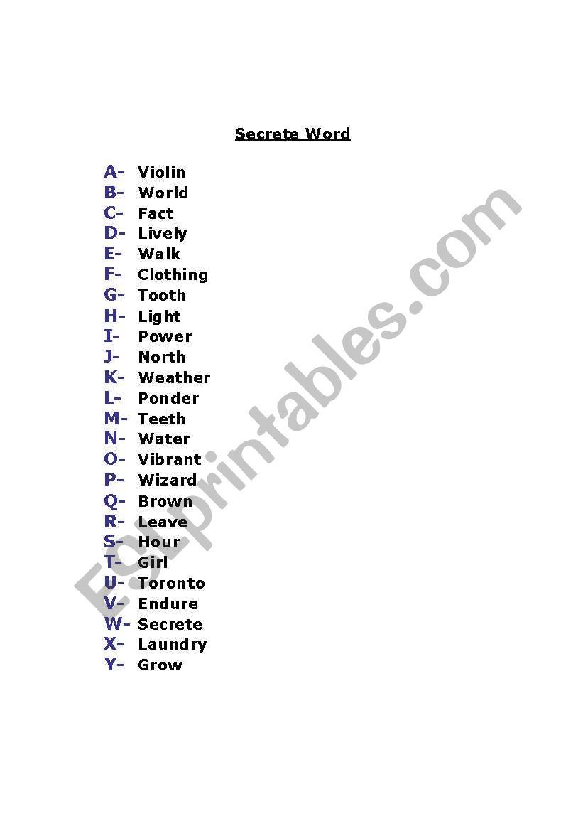 Hidden Word worksheet