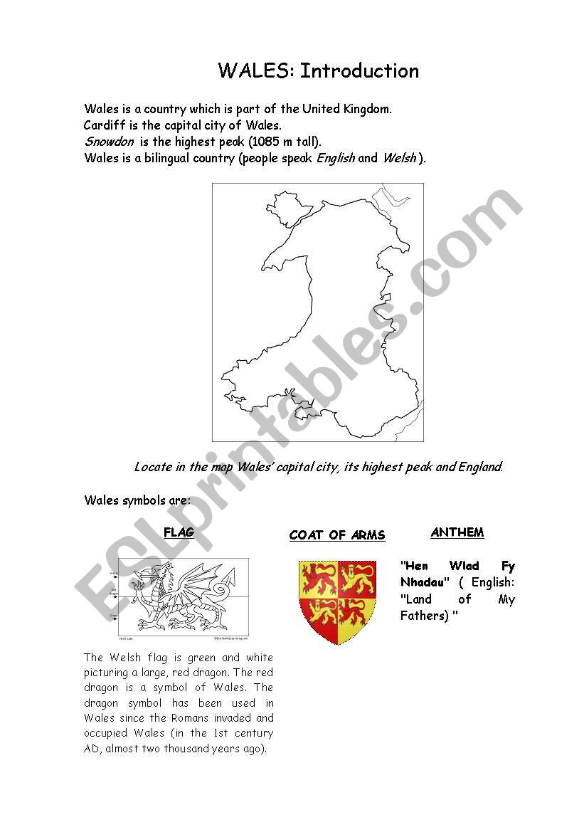 Introduction to Wales worksheet