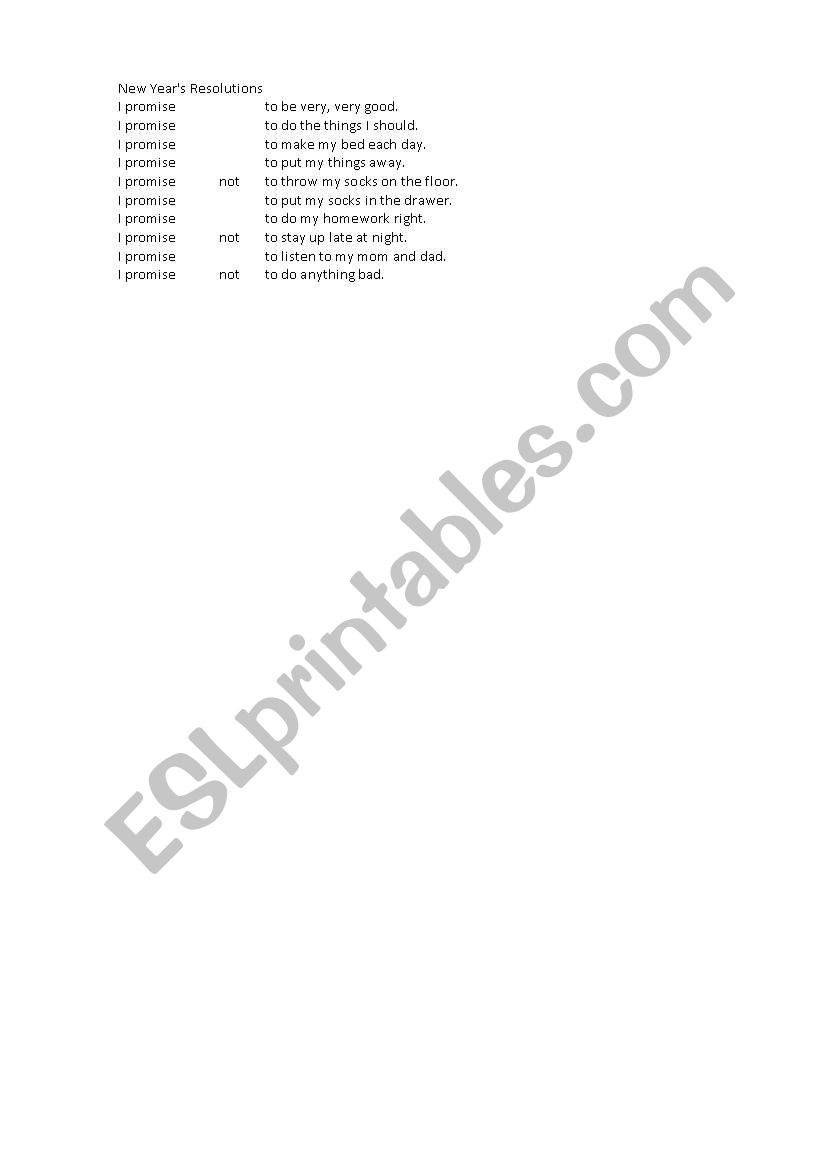 New Years Resolutions worksheet