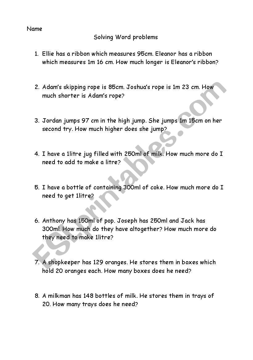 length word problems worksheet