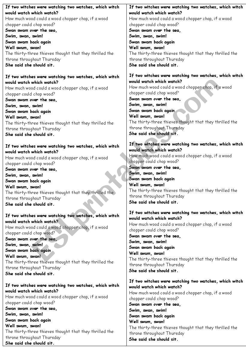 tongue twisters worksheet