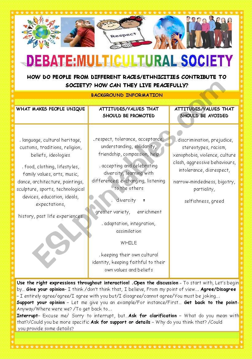 CONVERSATION -CLASS DEBATE:MULTICULTURAL SOCIETY/A WORLD OF MANY CULTURES